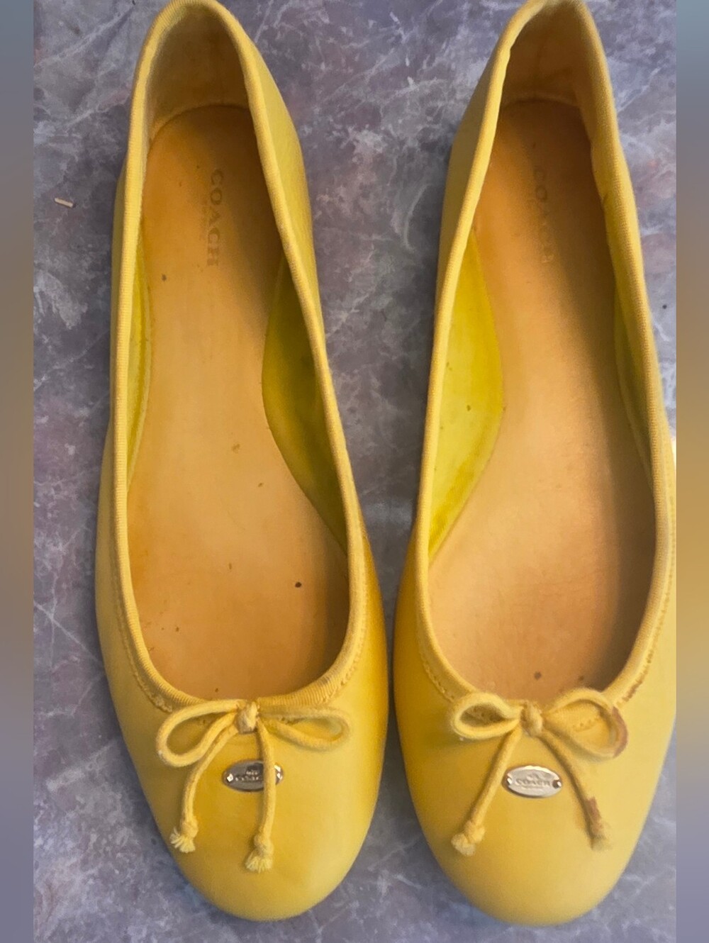 Coach Women's Yellow Leather Ballet Flats